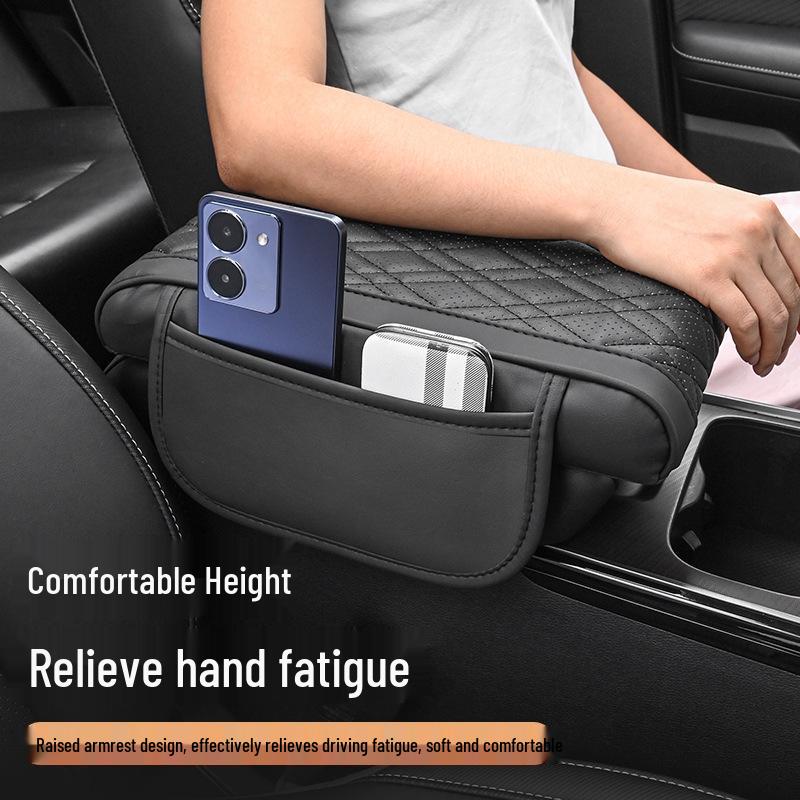Breathable Car Armrest Heightening Pad with Multifunctional Storage and Protective Cover