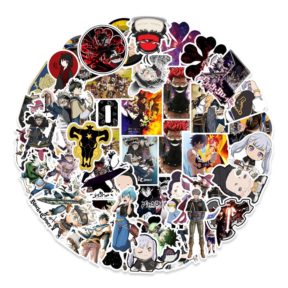 50 Japanese Comic Black Five-leaf Clover Graffiti Stickers Helmet Mobile Phone Computer Refrigerator Decoration Stickers