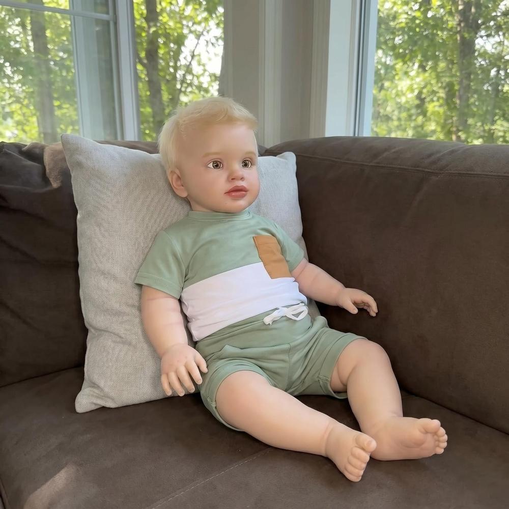 Huge Size 26 Inch Realistic Simulation Dolls PIPPA Soft Cloth Body Cute Rebirth Doll Rooted Gold Hair Cosplay Boy Newborn Dolls for Child Holiday Gift