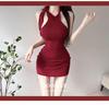 Korean Dongdaemun Halter Tie-Up Bodycon Mini Dress
