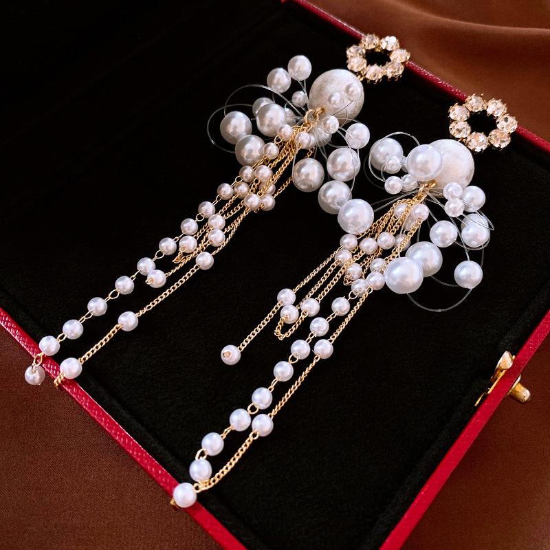 

Французские ретро серьги с жемчужной бахромой, преувеличенные нишевые серьги высокого класса, модные универсальные серьги с темпераментом