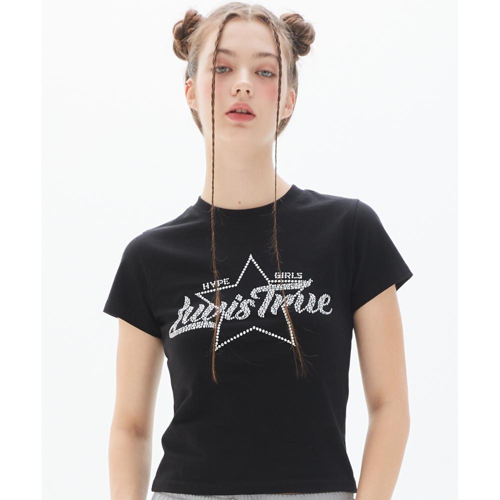 

LUV IS TRUE PY STAR LOGO HOTFIX TEEBLACK