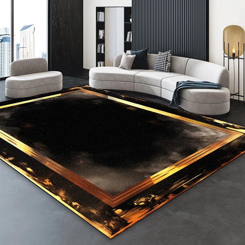 Luxury Black Golden Carpet for Living Room European Home Decoration Easy Clean Large Rugs Bedroom Cloakroom Non-slip Floor Mats