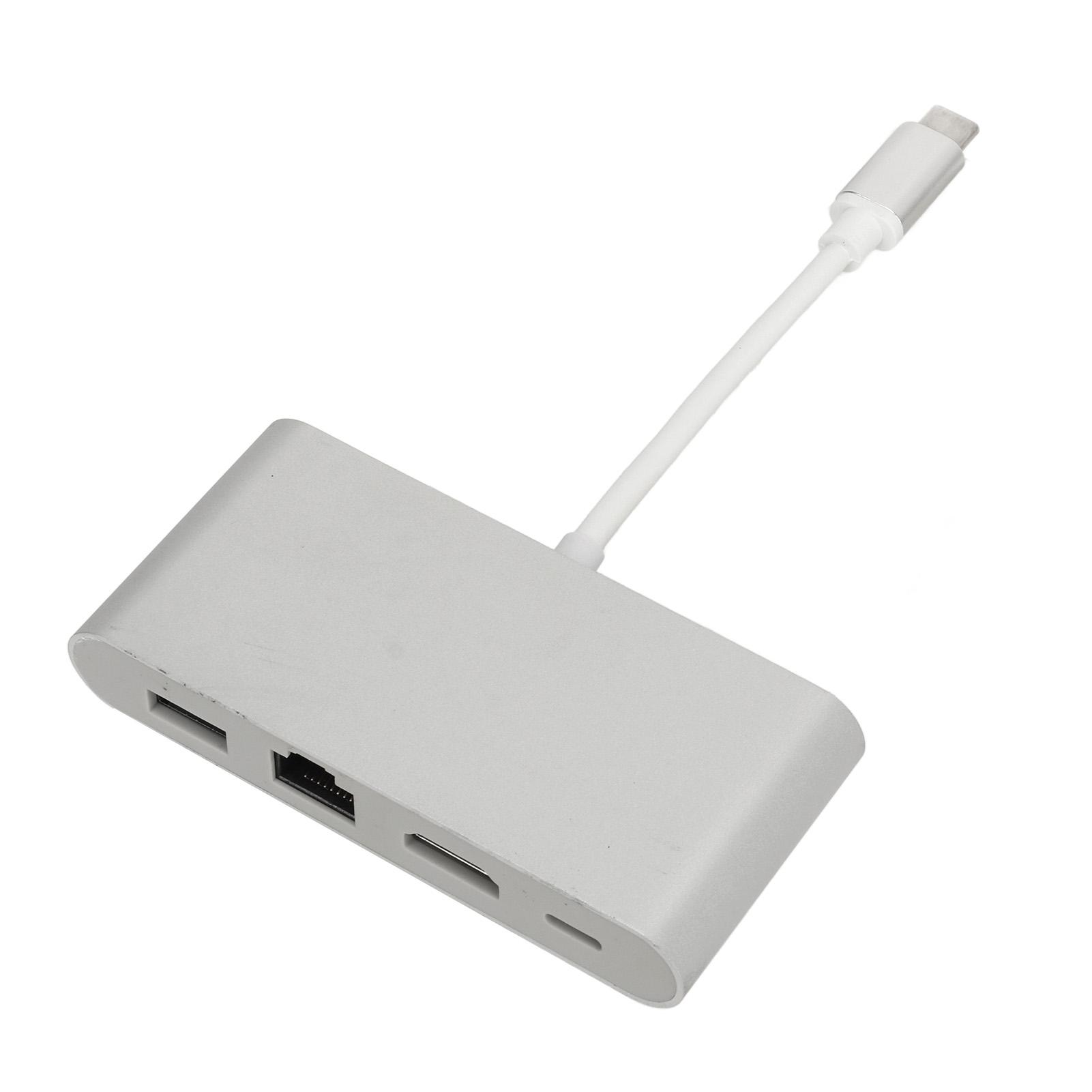 

USB C Хаб Алюминиевый сплав 4 в 1 Многопортовый адаптер Разветвитель с Type C USB 3.0 Gigabit LAN RJ45 HD