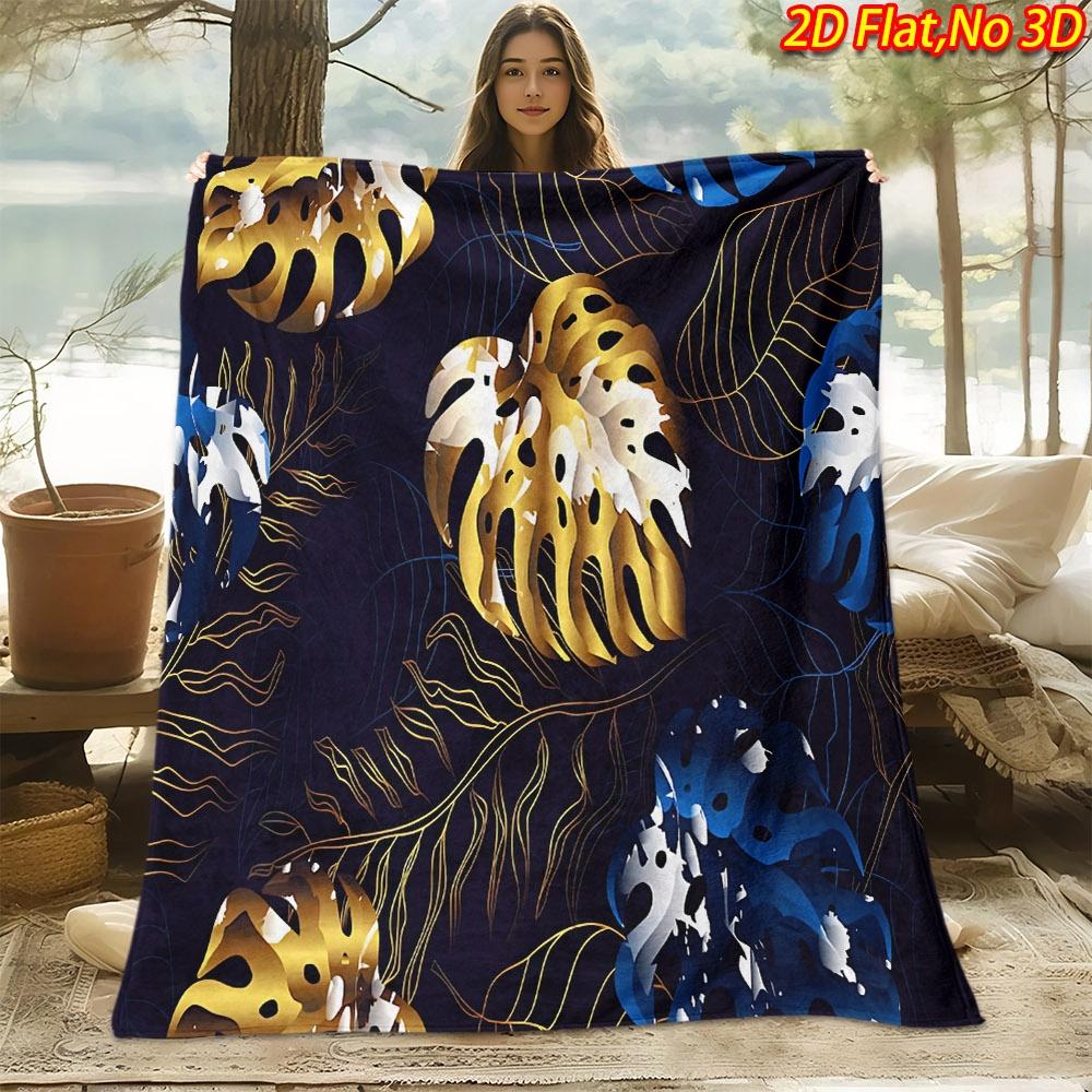 1pc Tropical Palm Print Blanket - Soft Flannel Suitable for All Seasons, Modern Monstera & Foliage Bedspread, Machine Washable Throw for Couch, Bed, -