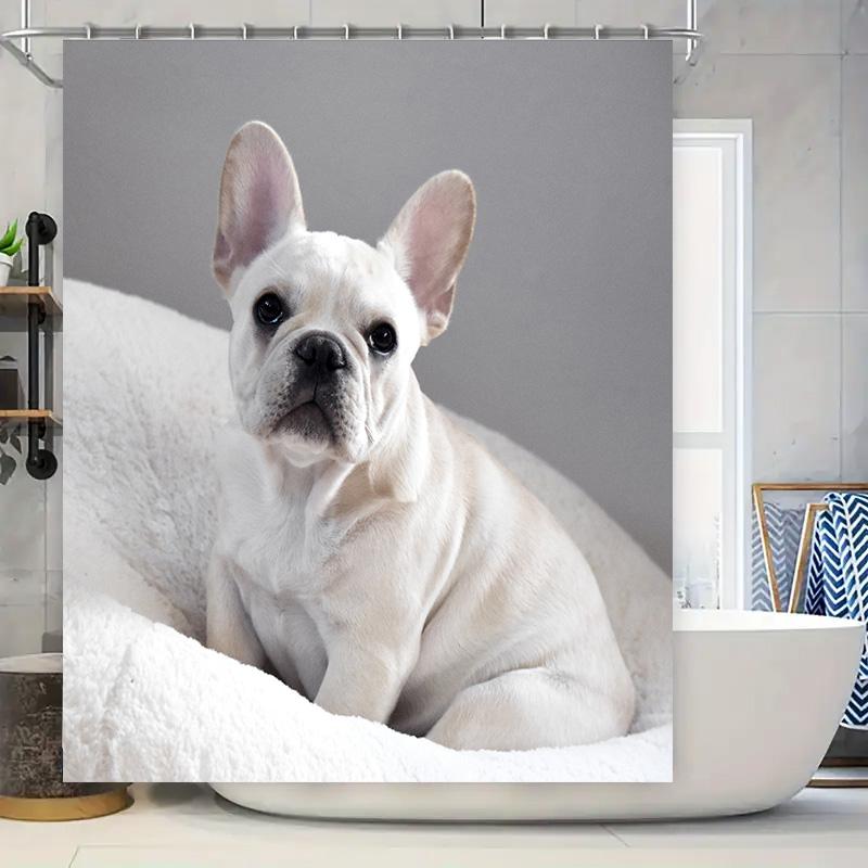 Luxury White Bulldog Print Shower Curtain Waterproof Fabric for Bathrooms Decor Home Furnishings (72x84in)
