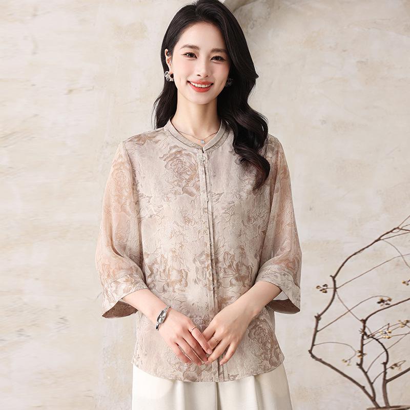 2026 Chinese-Style Printed Loose Shirts for Middle-Aged & Elderly Mothers