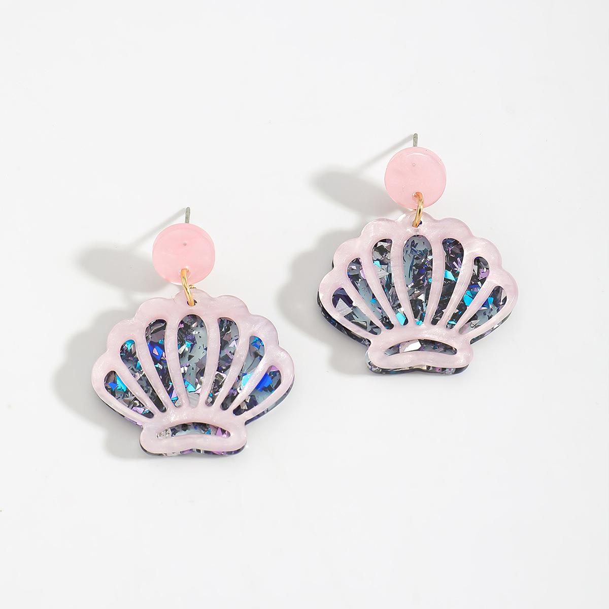 Summer sequin hollow shell shape acrylic earrings fashionable personality high-end double-layer plate earrings
