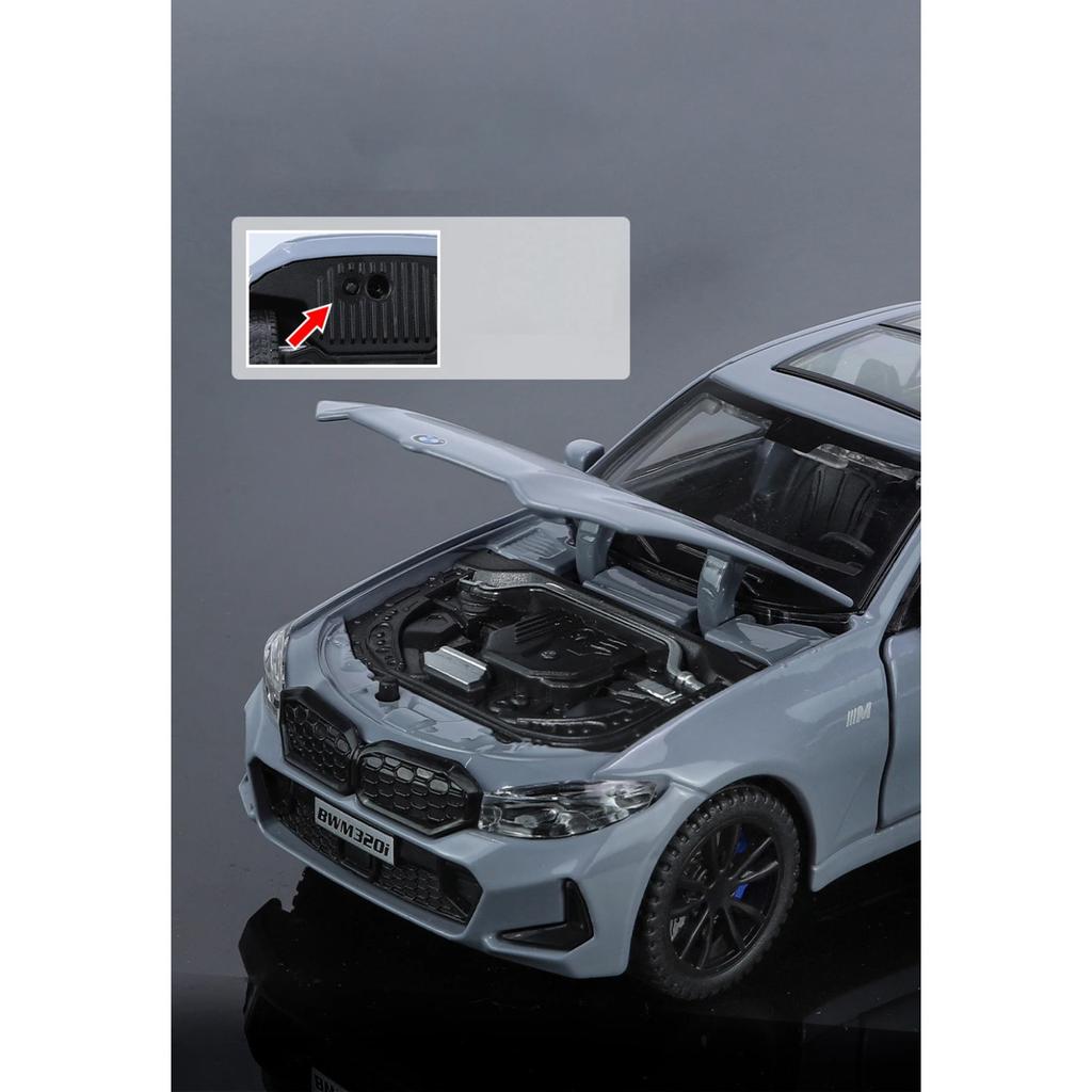 1/32 Scale BMW 320i THE 3 2023 Alloy Car Model Diecast Metal Toy Vehicles Model Simulation Sound and Light Collection Boy Kid Toy Gift