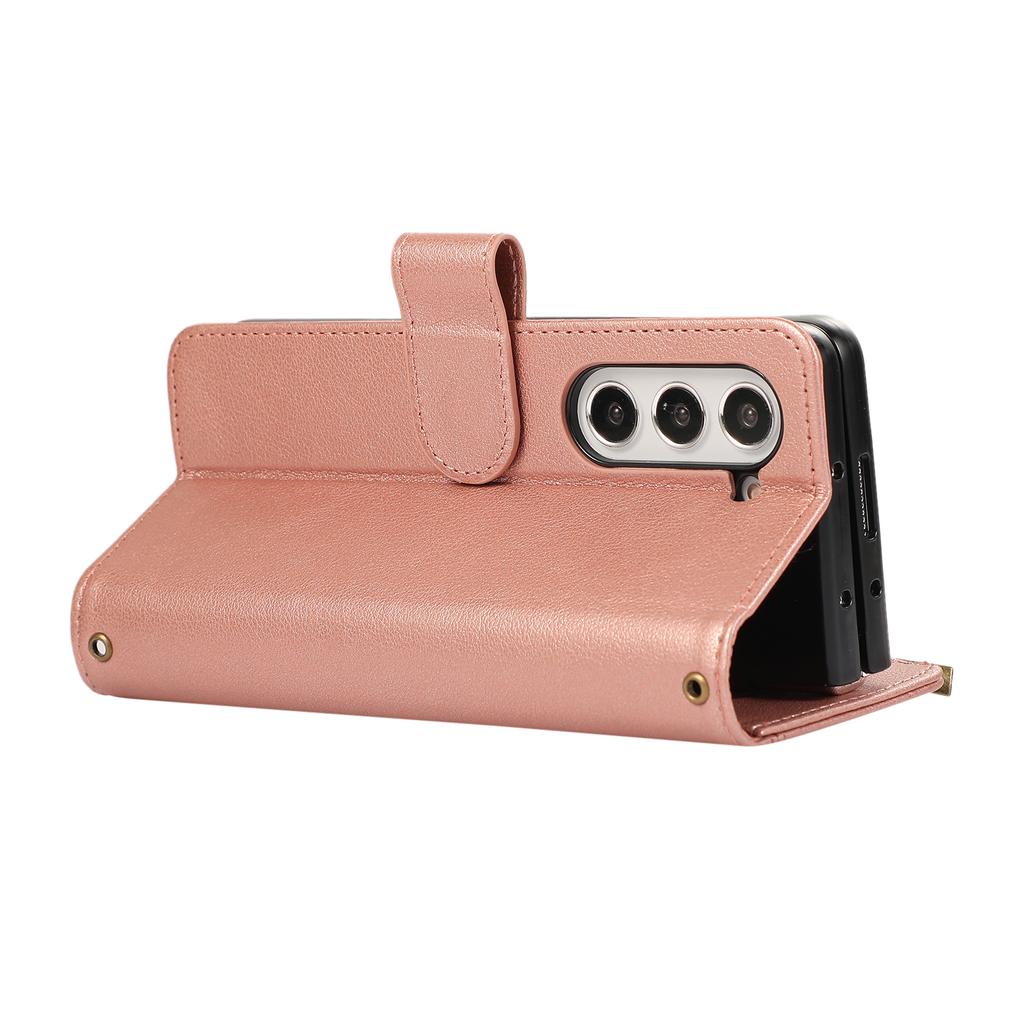 For Samsung Galaxy Z Fold7 5G Case Multi Card Slots Zipper Leather Phone Cover with Wrist Strap