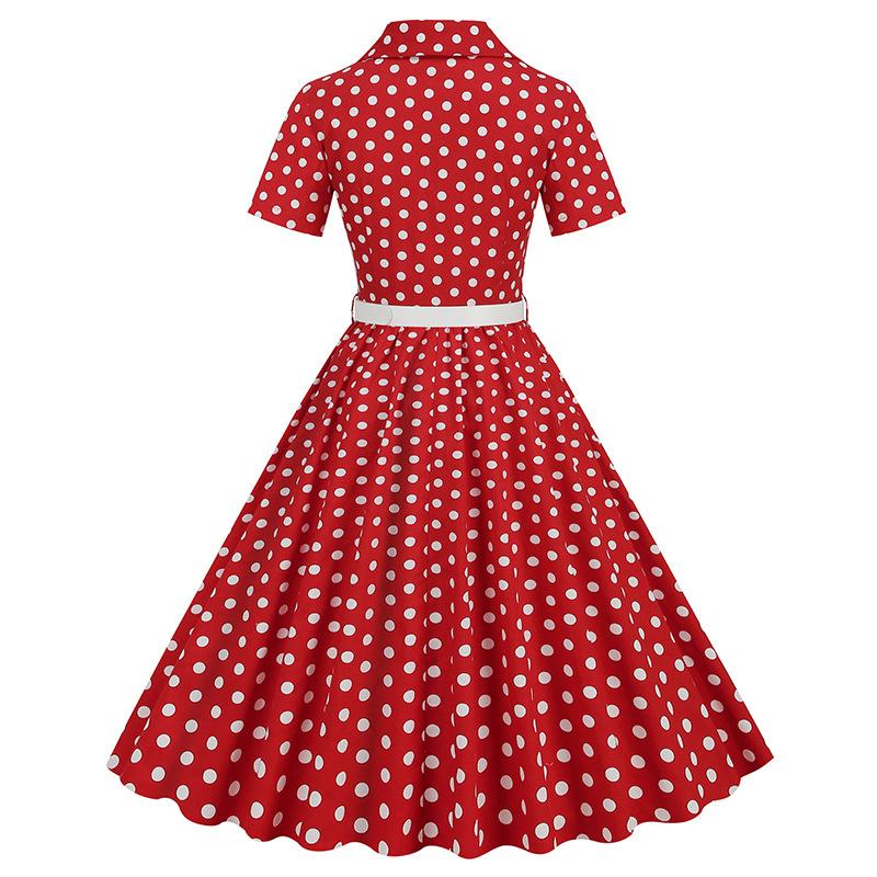 GMXIA Women's Polka-dot Patchwork Belt Short-sleeved Dress Hepburn Vintage Dress