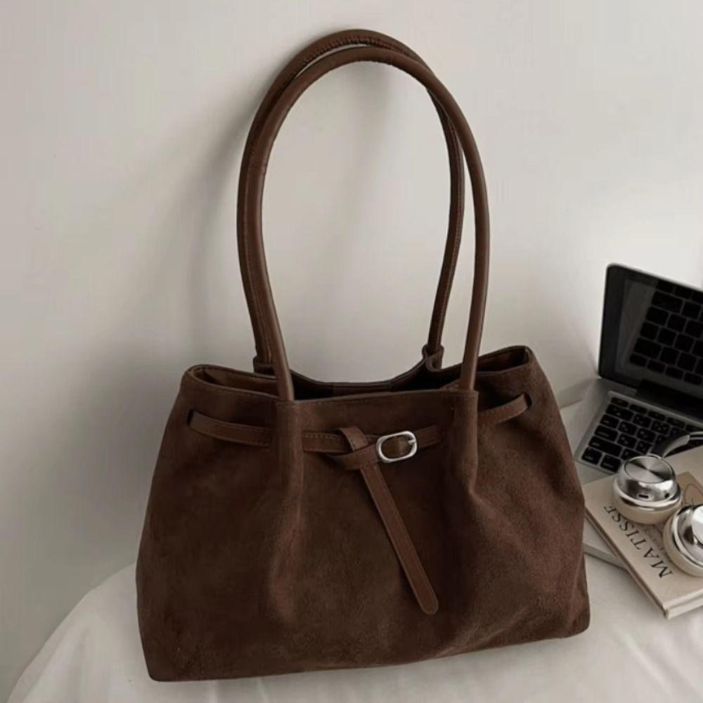 PU Leather Suede Tote Bag Solid Color Underarm Bag Waterproof Matte PU Handbag  Autumn and Winter