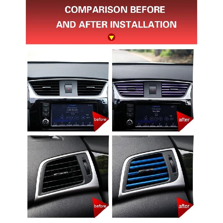 10Pcs Colorful Car Air Conditioner Vent Outlet Trim Decor Strips U Shape Moulding PVC  Colorful Shiny Car Trim Strips Decoration