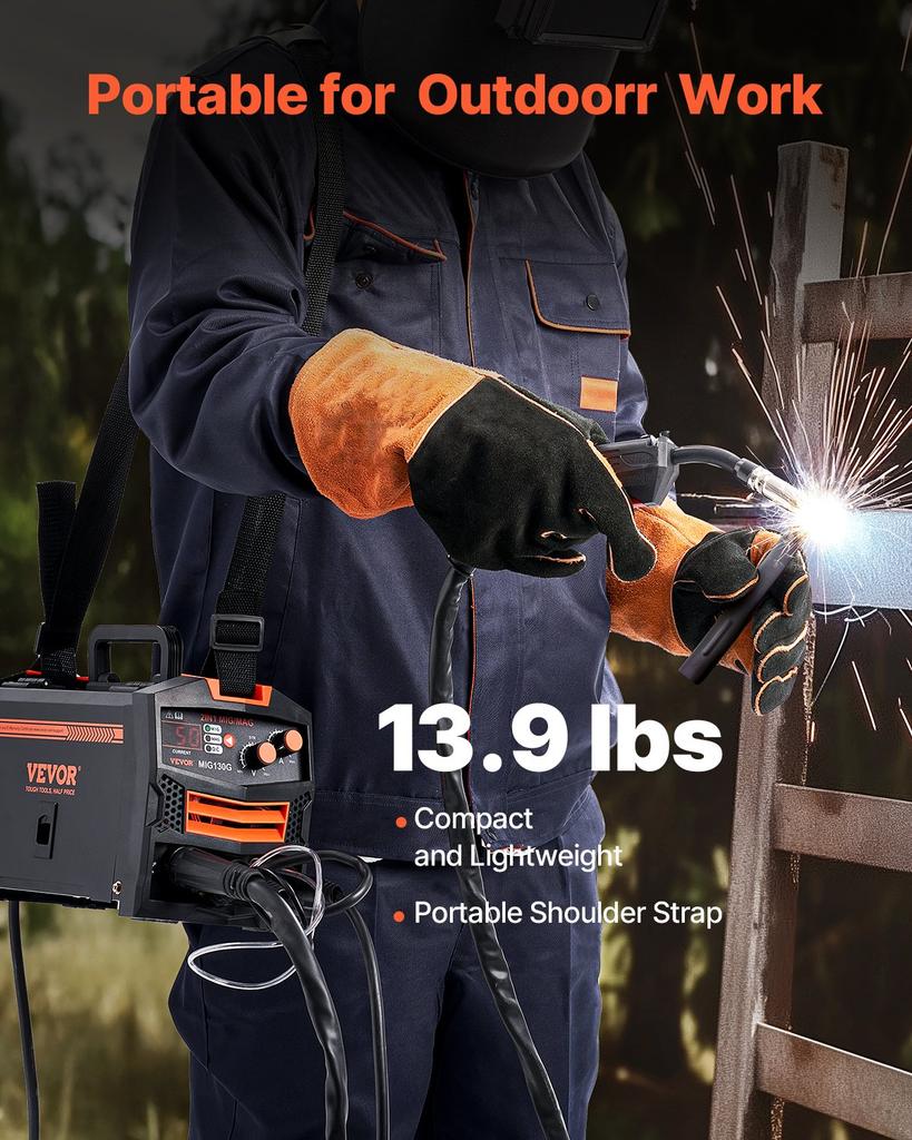 VEVOR MIG Welder, 130A Synergic Mig Welding Machine, 2-in-1 Gas MIG/Gasless Flux Core MIG Multi-Process Welder Machine