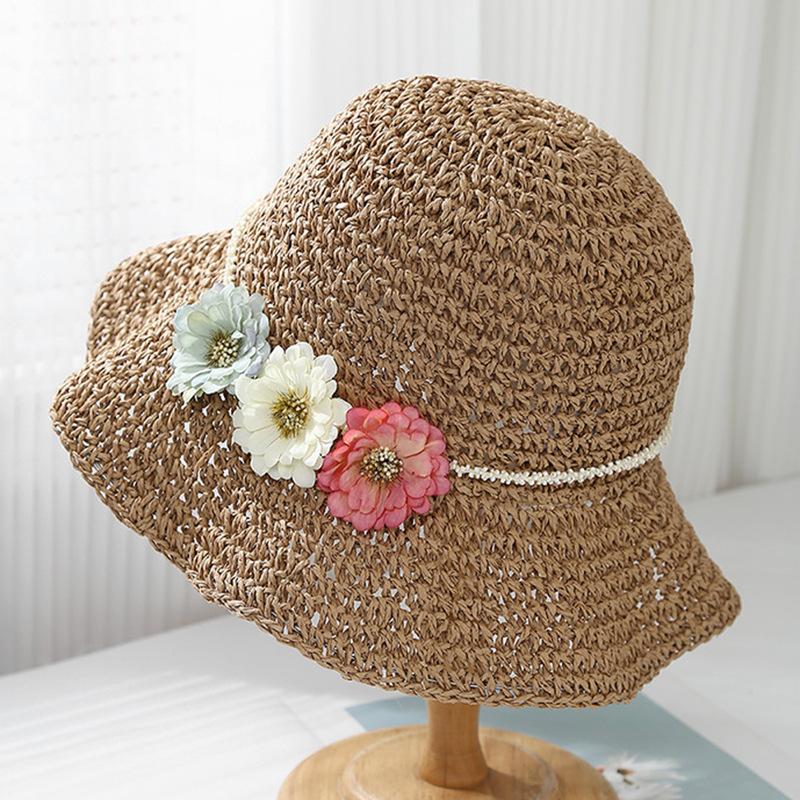 Garland flowers empty straw hat women summer travel sunscreen sunshade bucket hat women seaside vacation sun hat