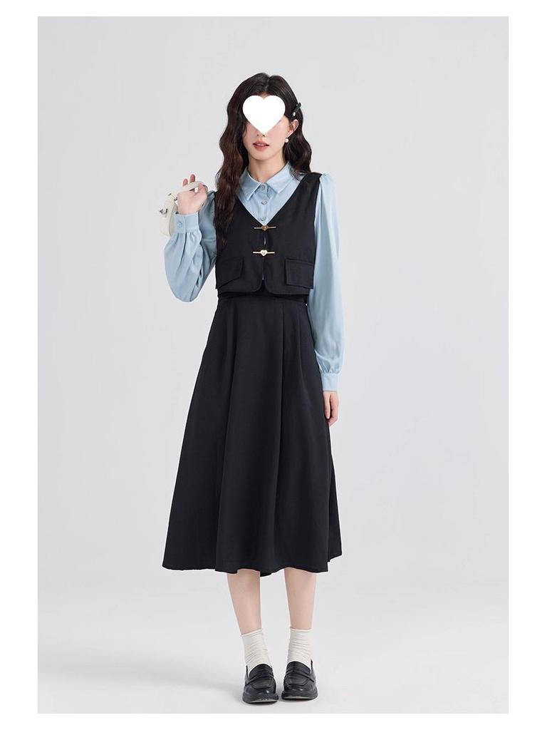 Women's French Retro Teacher Interview Two-Piece Long Dress - Autumn/Winter 2026 Collection