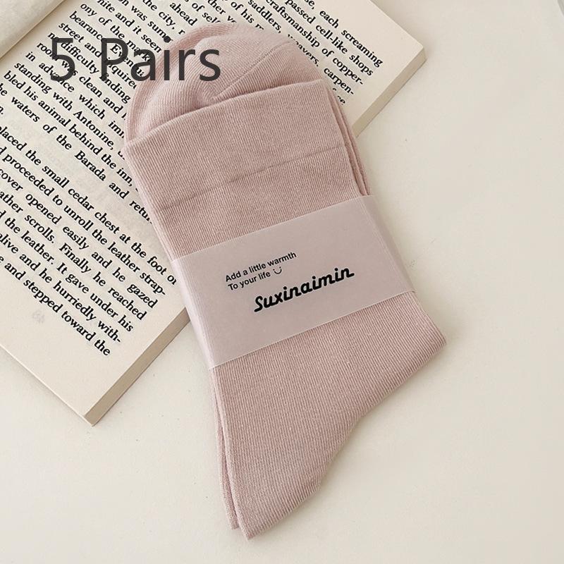 5 Pairs of Women's New Soft Loose Mouth Month Son All Match Pure Color Cotton Socks