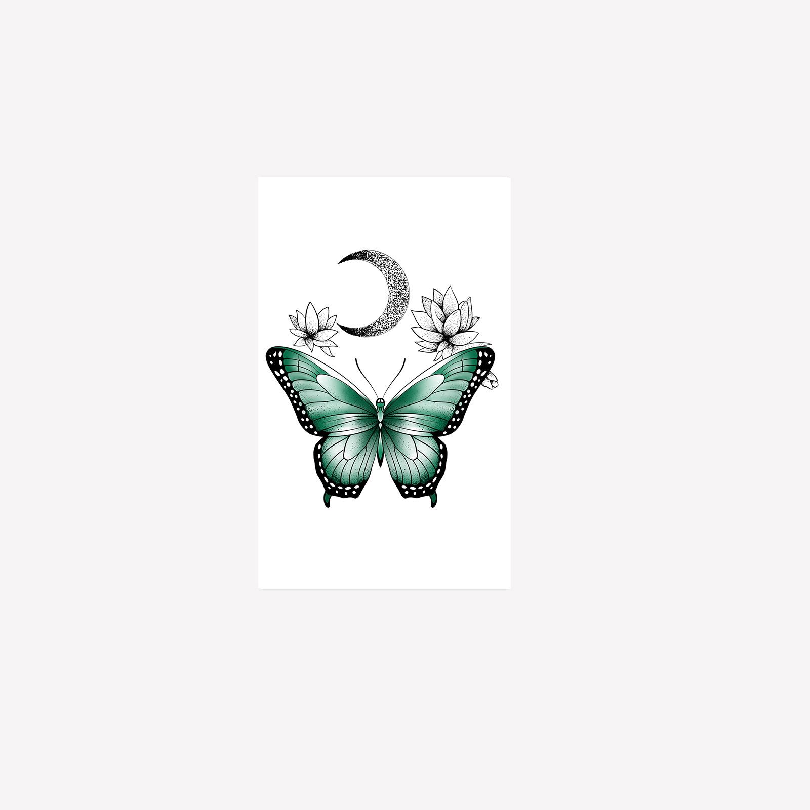 Premium Sense Simple Personality Dark Moon Lotus Butterfly Wrist Tattoo Sticker 6*10CM
