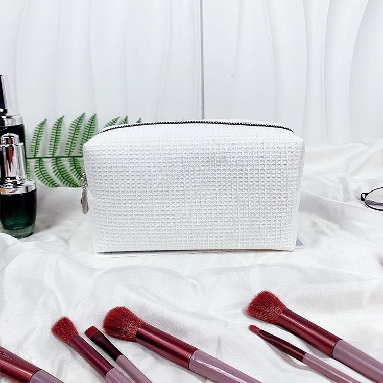 Large Capacity Waffle Cosmetic Bag - Portable Solid Color Toiletry Bag for Women