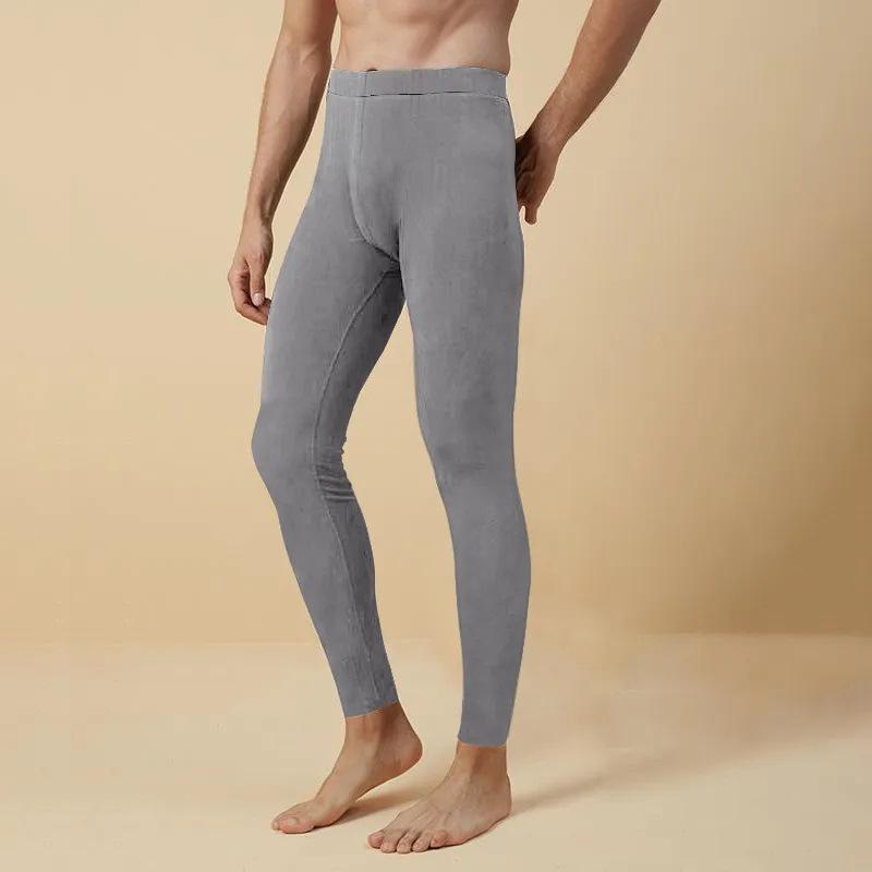 Pantaloni bărbați cu talie medie, din catifea dublă față-verso, călduroși - Pantaloni termoizolanți de bază pentru toamnă-iarnă