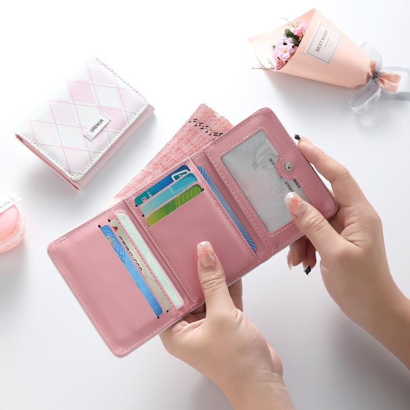 Women Short Wallet Pu Leather Simple Multi-Card Slot Coin Purses Student Cute Triple Fold Wallet High Quality Student Wallet