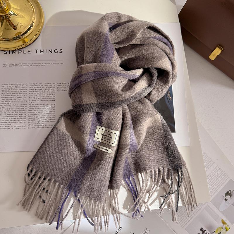 

Pure Wool Winter Scarf For Women Long Warm Cashmere Scarves Hijab Lady Plaid Shawl Wrap Female Pashmina Bandana Headscarves W9363WW-30x180 cm