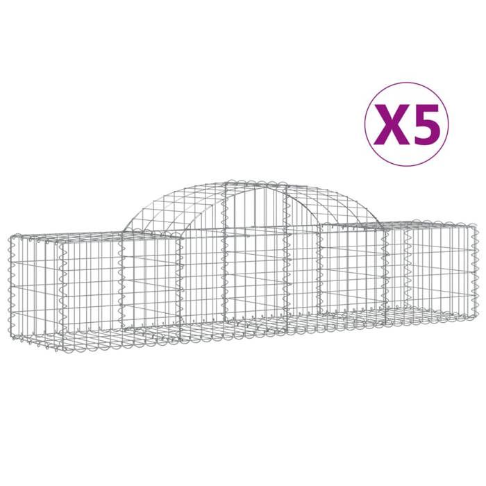 VidaXL Paniers à gabions arqués 5 pcs 200x50x40/60 cm fer galvanisé, gabion, cage de gabion, panier de mur de gabion, mur de 3146260