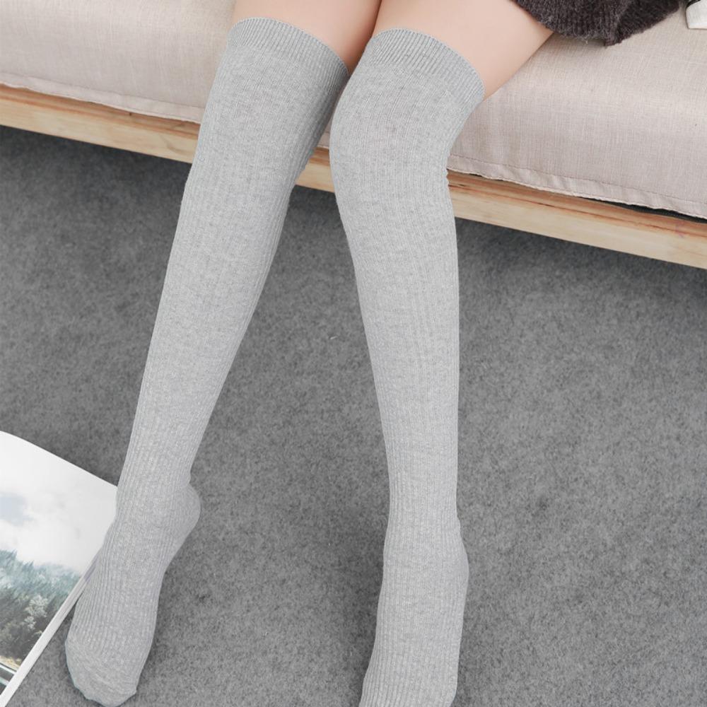 Japan and South Korea Thin Vertical Strip Knee Socks Autumn and Winter New Japanese Drawstring Thin Stockings College Wind Cotton Women's Socks Tide