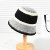 Fashion Wide-Striped Knitted Bucket Hat Versatile Cold-Proof Fisherman Hat Large Head Circumference Warm Basin Hat Outdoor