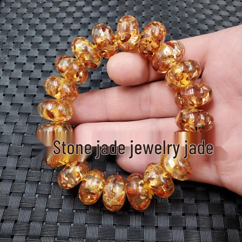 Imitation Beeswax Abacus Bead Bracelet with Amber Clasp