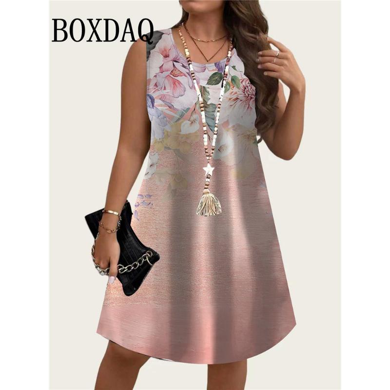 Tie Dye Purple Flowers 3D Printed Dresses For Summer 2026 Women Sundress Loose Sleeveless Dress Casual Retro Plus Size Dress 6XL