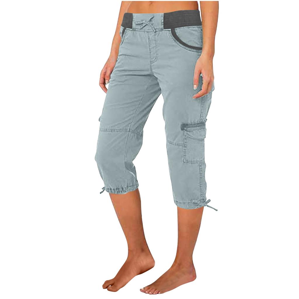Womens Capris with Pockets Loose Fit Casual Capri Shorts Dressy Lightweight Ladies Baggy Cargo Pants for Hiking Travel Walking