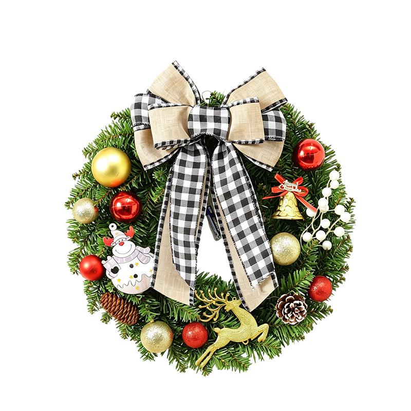 Plaid Bow Christmas Wreath Decoration for Door and Event Scene