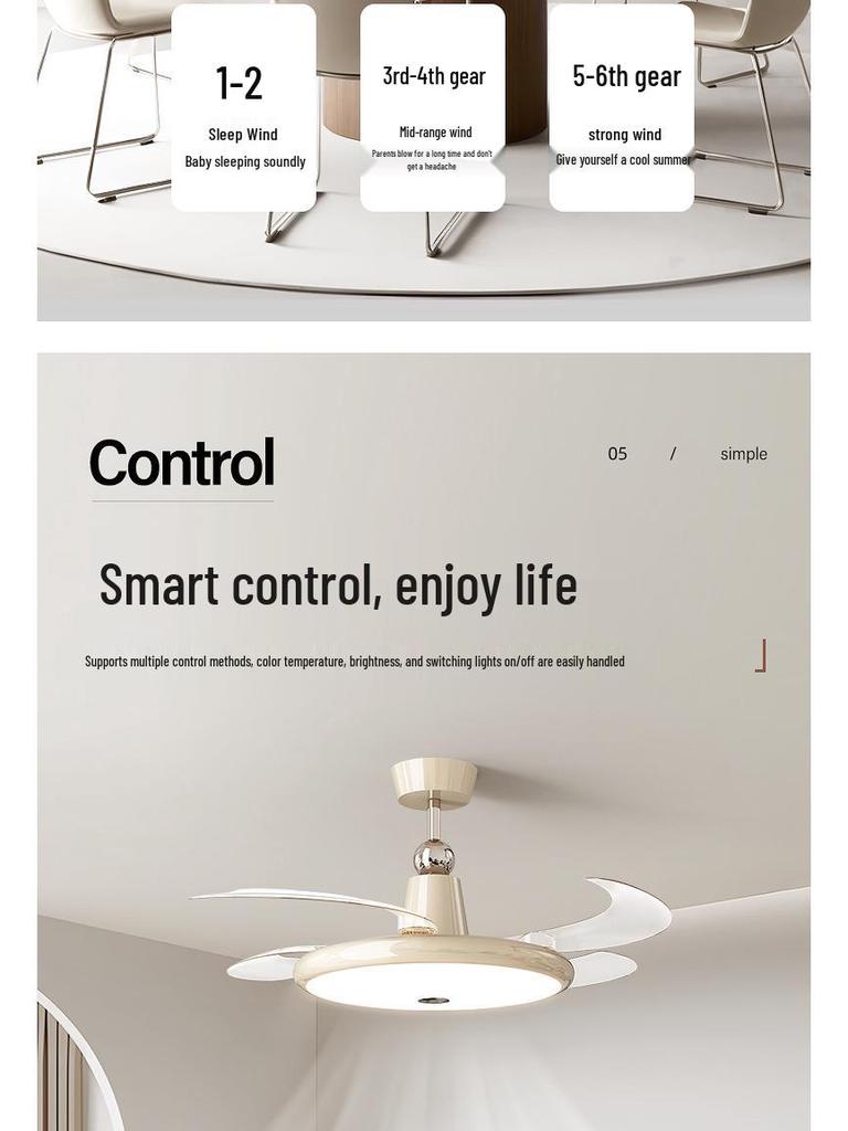 2025 Cream Wabi-Sabi Mid-Century Ceiling Fan Light, Silent High Airflow for Living Rooms & Restaurants