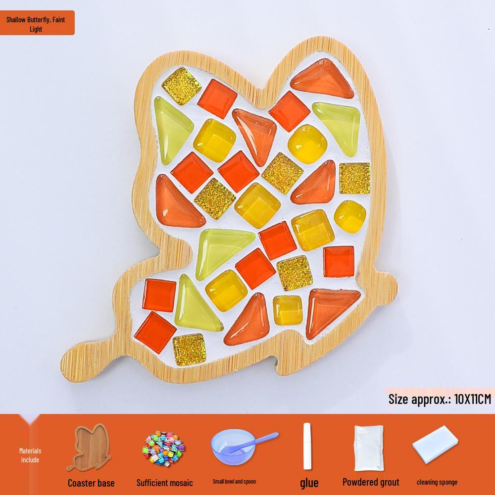 Handmade Butterfly Mosaic Coaster DIY Kit - Children's Craft Set with Creative Glass Tiles