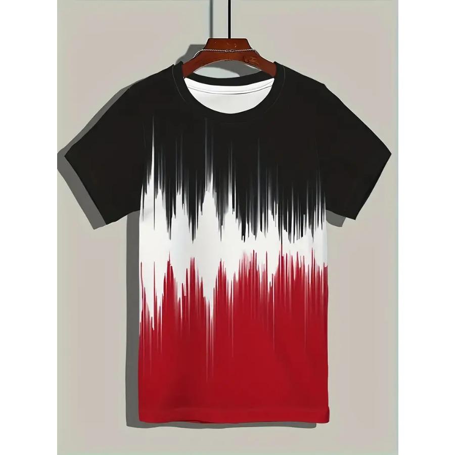 Gradient Color T-Shirt, Summer Men'S T-Shirt, Mountain Pattern, Men'S Crewneck Short-Sleeved Top Suitable for Outdoor Recreation