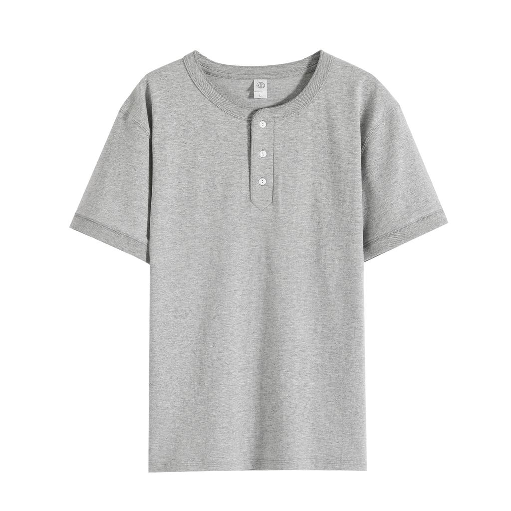 Men Short Sleeve Henley Heavyweight Every Day T-Shirt
