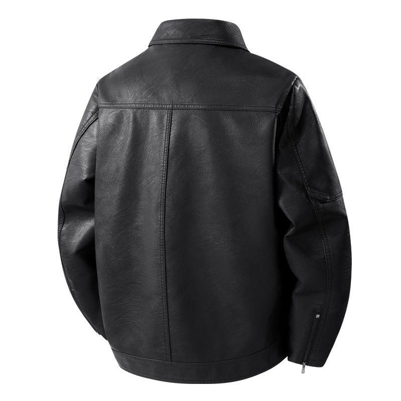 Men's Slim Fit Leather Jacket - Autumn/Winter Casual Lapel Coat with Plus Velvet and Thick Lining