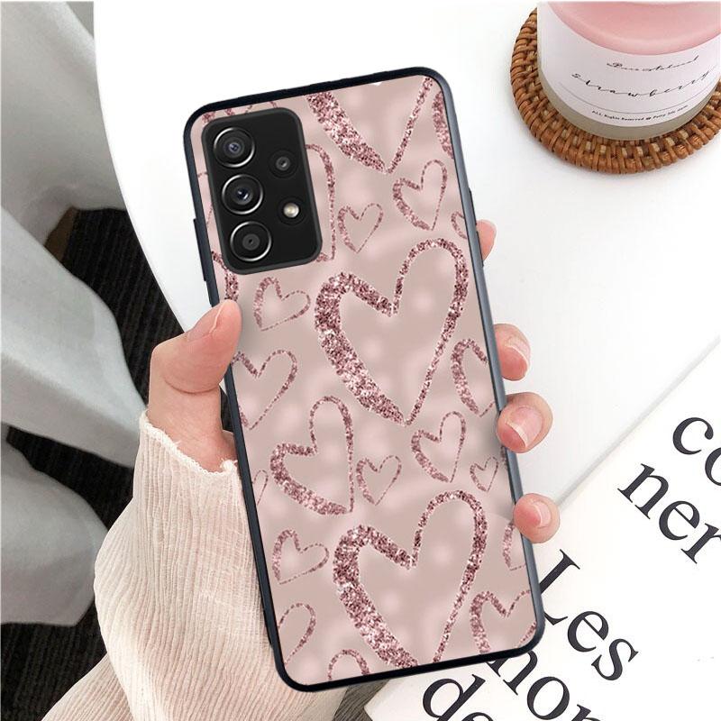 Rose Gold Pink Heart Love Butterfly Phone Case for Samsung Galaxy A13 A22 A12 A32 A71 A11 A21S A33 A52 A72 A51 A50 A70 A31 M31