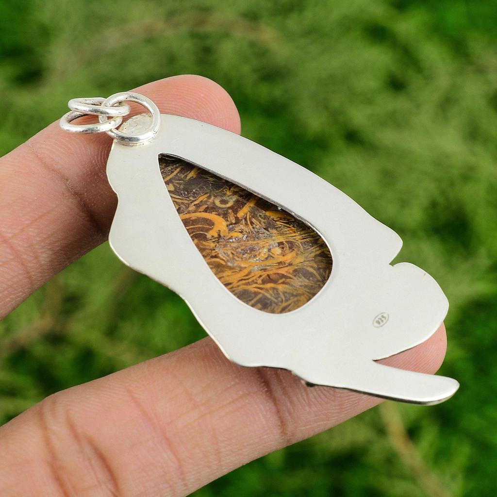 Daughters Day Deal Pear Mariam Jasper Stone 925 Sterling Silver Ethnic Pendant
