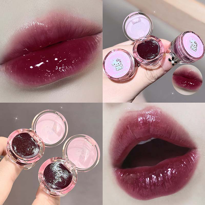 Diamond Crystal Glitter Lip Gloss Matte Red Brown Lip Tint Cute Cat Ring Lip Gloss Moisturizer Non Stick To Korean Make Up