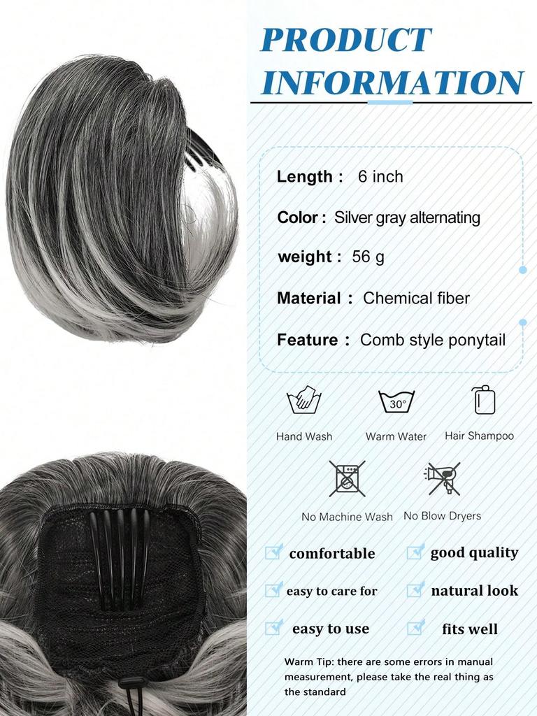 Synthetischer kurzer Pferdeschwanz, 6 Zoll, Dutt, Haarkamm, Clip, Haarbündel, verstellbarer Pferdeschwanz mit Kordelzug, synthetisches Haarteil, weibliche Verlängerung