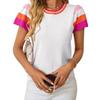 Women's Summer Round Neck Knit Top Clashing Colours Sweet Short Sleeve Sweater