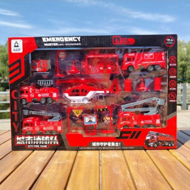 Ensemble de Camions de Pompiers pour Enfants pour Garçons Voitures à Rétrofriction Ensemble de Jeu de Caserne de Pompiers pour Enfants Jouet Éducatif d'Apprentissage Scolaire Ensemble Jouet pour Garçon de 3+ Ans