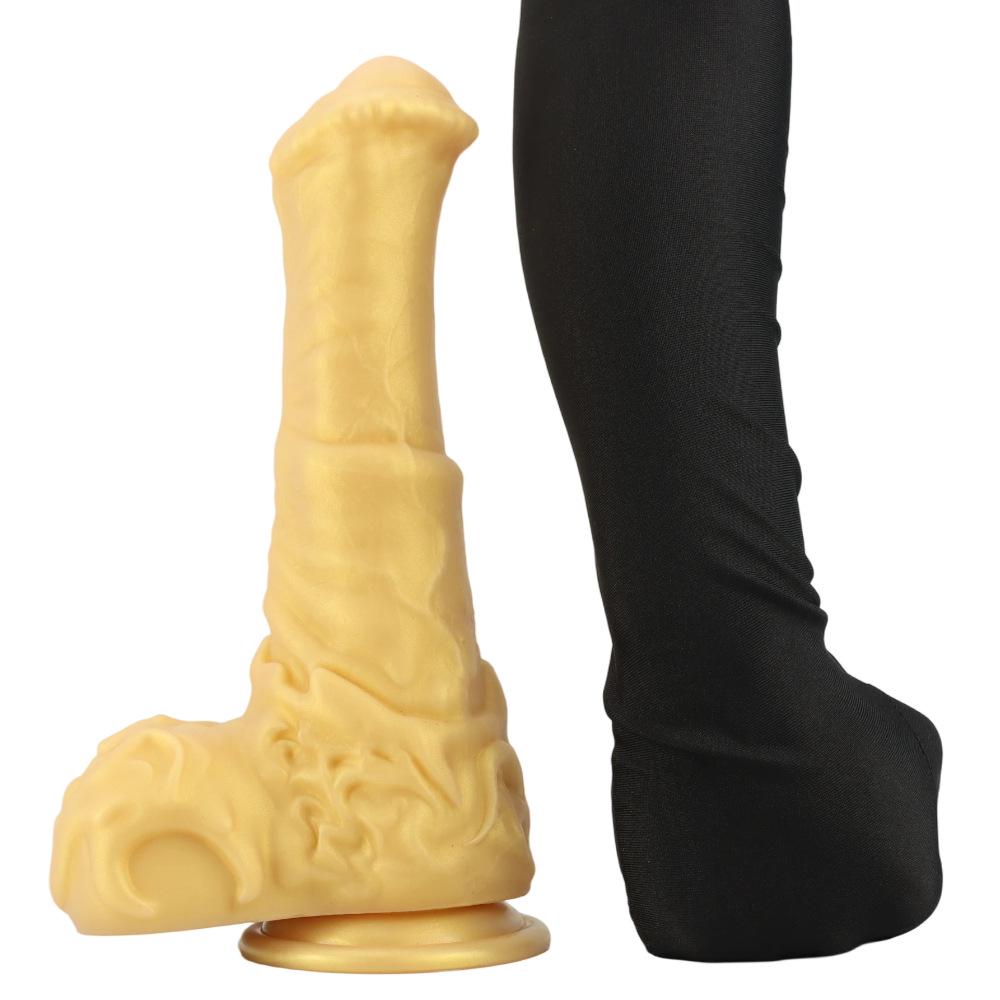 Goldenes Alien-Pferd Weiblicher Masturbator: Riesiger Anal-Dilatator-Plug-Spielzeug
