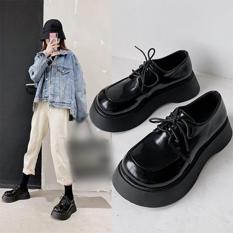 Pantofi din piele britanică pentru femei, fund gros, cu dantelă, pentru fete, pantofi Mary Janes din piele moale, pantofi cu platformă de toamnă și iarnă