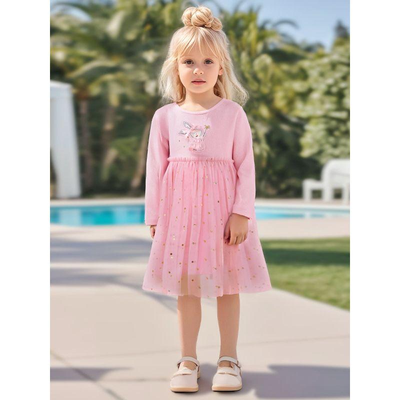 Spring and Autumn girl pure cotton Threaded Pink Dress Baby Princess Dress kids Children's Long sleeves Dress