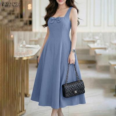 Women Casual Square Collar Summer Sleeveless Vest Dress