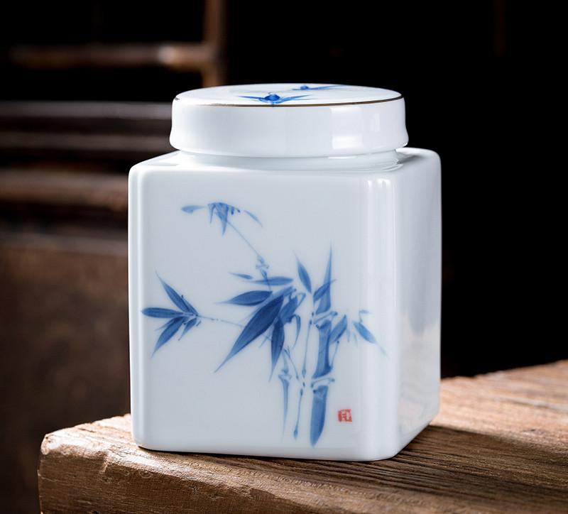 Creatividad Forma Cuadrada Cerámica Lata de Té Portátil Tarro Sellado Cajas de Té Organizador de Especias Dulces Café Fruta Seca Tanque de Almacenamiento