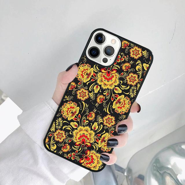 Khokhloma Russian Pattern Flower Phone Case For iPhone 17 Air 15 16 14 11 12 13 Pro MAX Plus